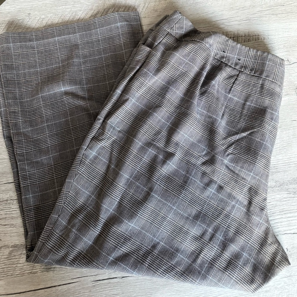 Lane Bryant Brown And Blue Plaid Trousers Pants Slacks Wide Leg  26W